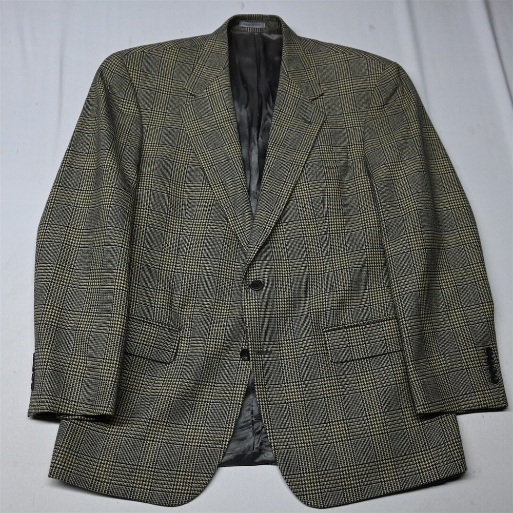 Vtg Majer‎ Italy Made 44R Brown Glenn Check Flannel Blazer Jacket Sport Coat